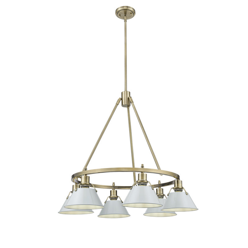Felda 6 - Light Steel Dimmable Cone Chandelier, Aged Brass, Dusky Blue