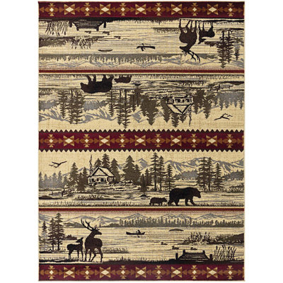 Lake, Mountains And Wild Animals Inspired Area Rug, Accent Area Rug, High Traffic Rug