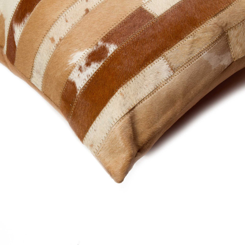18" Abstract Cowhide Throw Pillow, Brown Natural