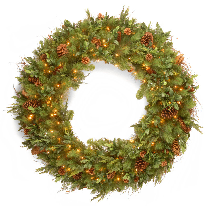 Couronne de pin de genévrier 48 po avec lumières DEL blanc chaud Decorative Collection