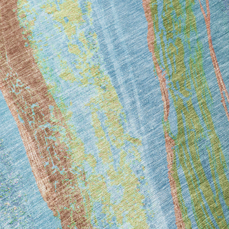 Tapis bleu intérieur / extérieur lavable à la machine Xhevrie, Rectangle 10 pi x 14 pi