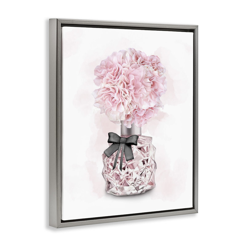 «Pink Flower Perfume Bouquet Grey», encadrée par Ziwei Li, Cadre flottant gris lustré, H 25 po x l 31 po