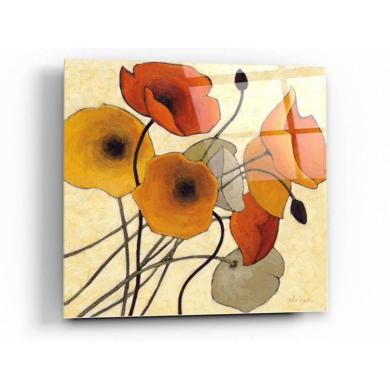 «Pumpkin Poppies II» par Shirley Novak, art mural en verre acrylique, 36 po x 36 po