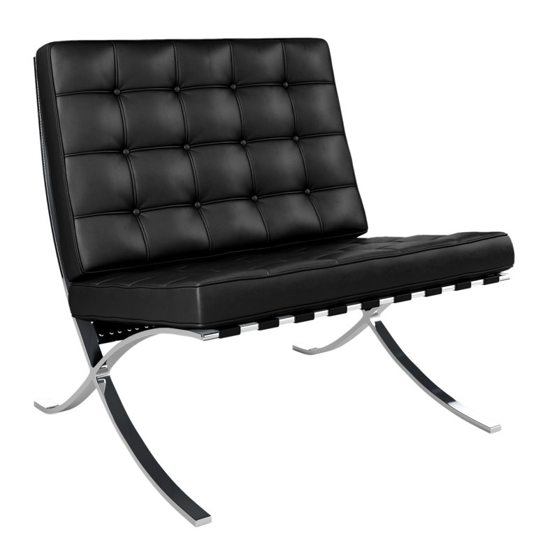 Chaise longue capitonnée en cuir italien noir et argent 32 po