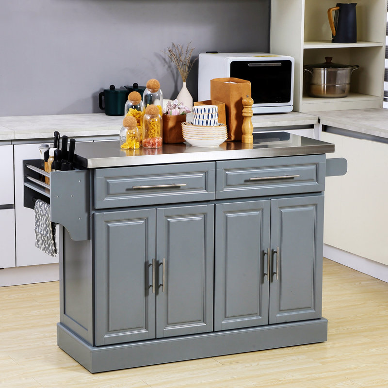 Rolling Kitchen Island With Storage(No Include Stool), Gray