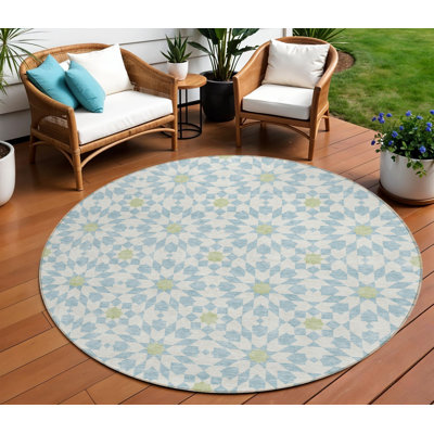 Tapis intérieur lavable 8 pi bleu ivoire et vert artichaut
