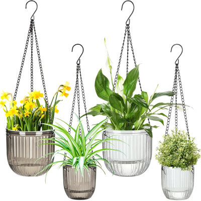 Self Watering Hanging Planters Set Of 4 Grey Clear