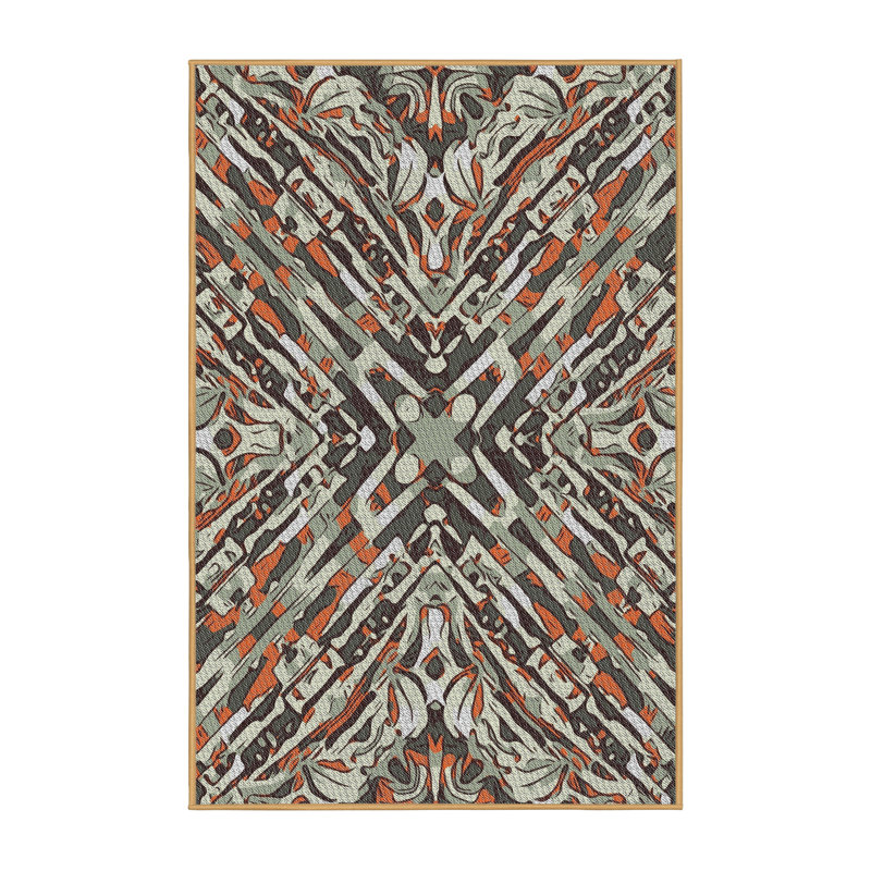 Tapis orange/vert/gris à tissage électrique, Rectangle 6 pi x 9 pi