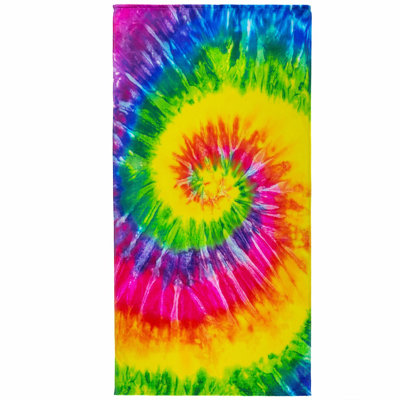 Vibrant Rainbow Tie Dye Beach Towel - 100% Cotton, 30x60 inches, Hippie Colors, One-Sided Print