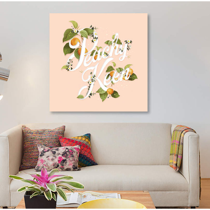 «Peachy Keen Peach», art textuel sur toile, H 12 po x l 12 po x P 1,5 po, Pas de tapis, Toile tendue