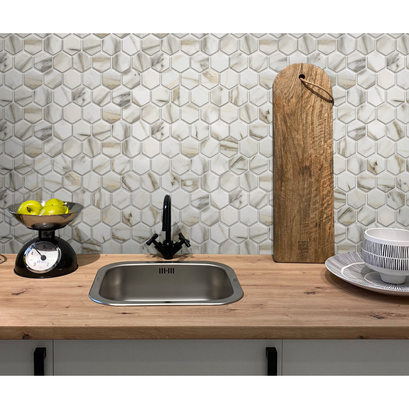 12" x 10" Glass Marble Look Mosaic Wall & Floor Tile