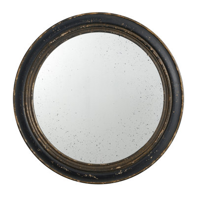 23.5" Mirror With Black Wood Frame, Antique Classic Inspiring Force, Energy, And Allure For Living Room, Foyer, Bathroom, Office Circle Wall Wooden Promoting Energy Space, Entrance Hall,