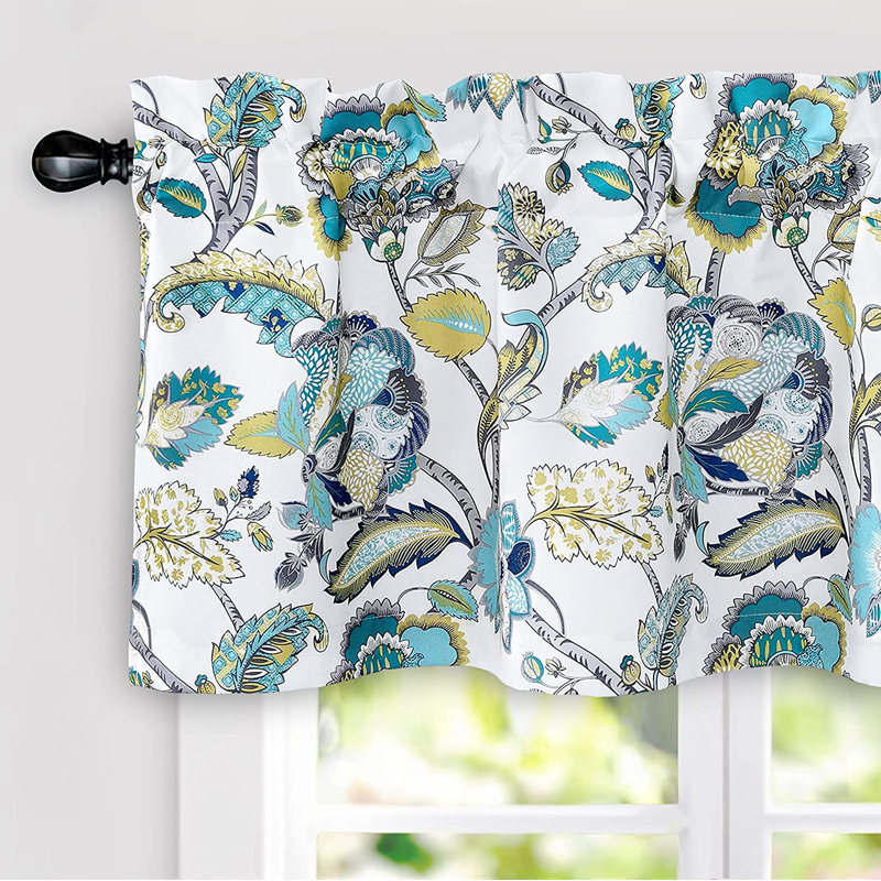 Cantonnière 52 po Akinruntan, Blanc / écume de mer / gris, Floral Leaves, L 52 po x L 18 po