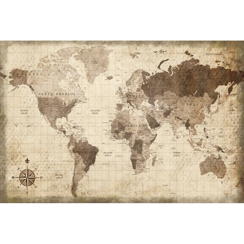 World Map Distressed - Wrapped Canvas Art Prints, 61cm H x 91cm W