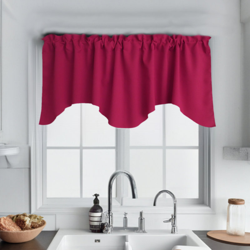 Cantonnière festonnée en popeline unie, Fuchsia