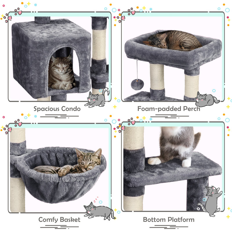 Multifunctional 96.5cm Cat Tree, Dark Grey