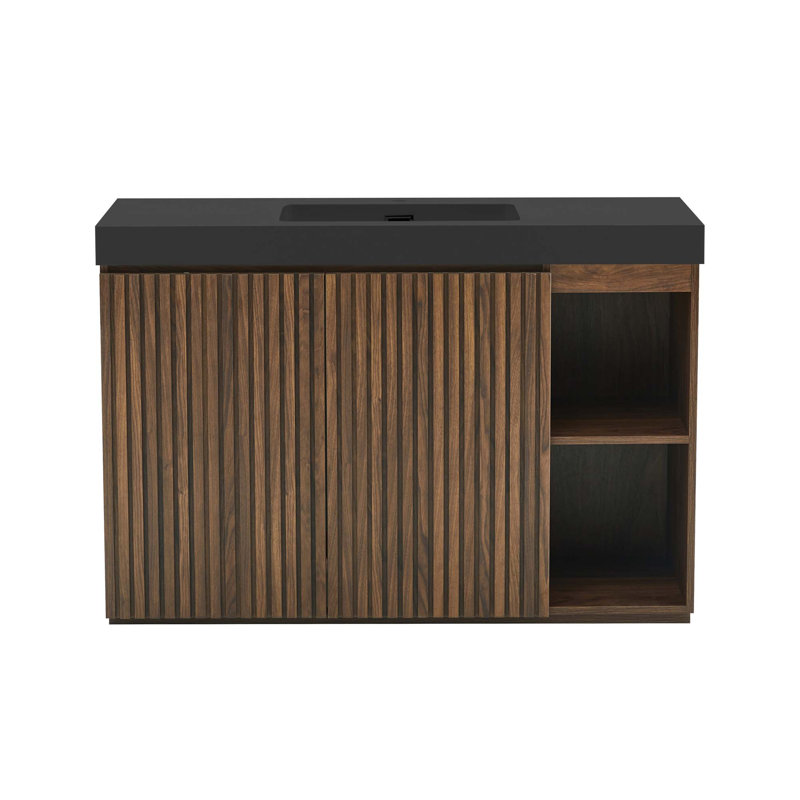 Meuble-lavabo moderne autoportant avec rangement spacieux et portes à fermeture en douceur, Noyer brun