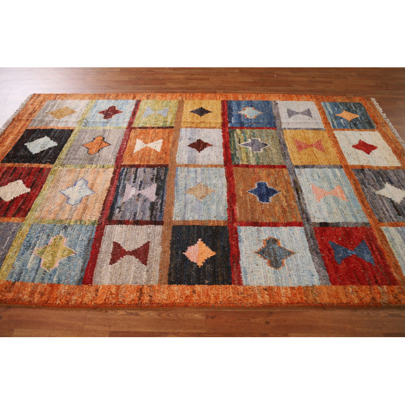 Tapis orange noué à la main de conception unique 5 pi 1 po x 8 pi 4 po