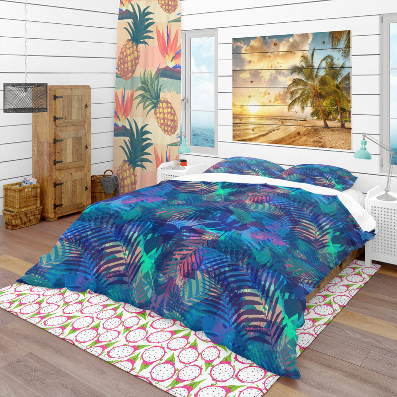 Tropical Pattern with Palm Leaves - Forest Nature Duvet Cover Set - Microfiber Polyester, Twin Duvet Cover + 1 Sham