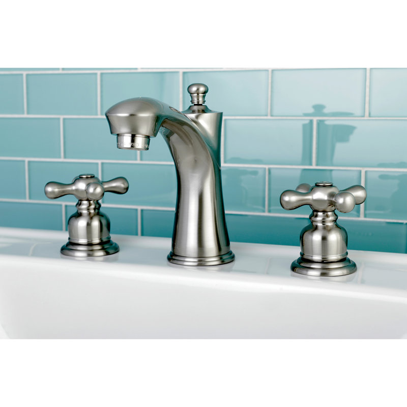 Robinet de salle de bain à deux poignées à fixation sur le comptoir à 3 trous avec drain escamotable Kingston, Nickel brossé