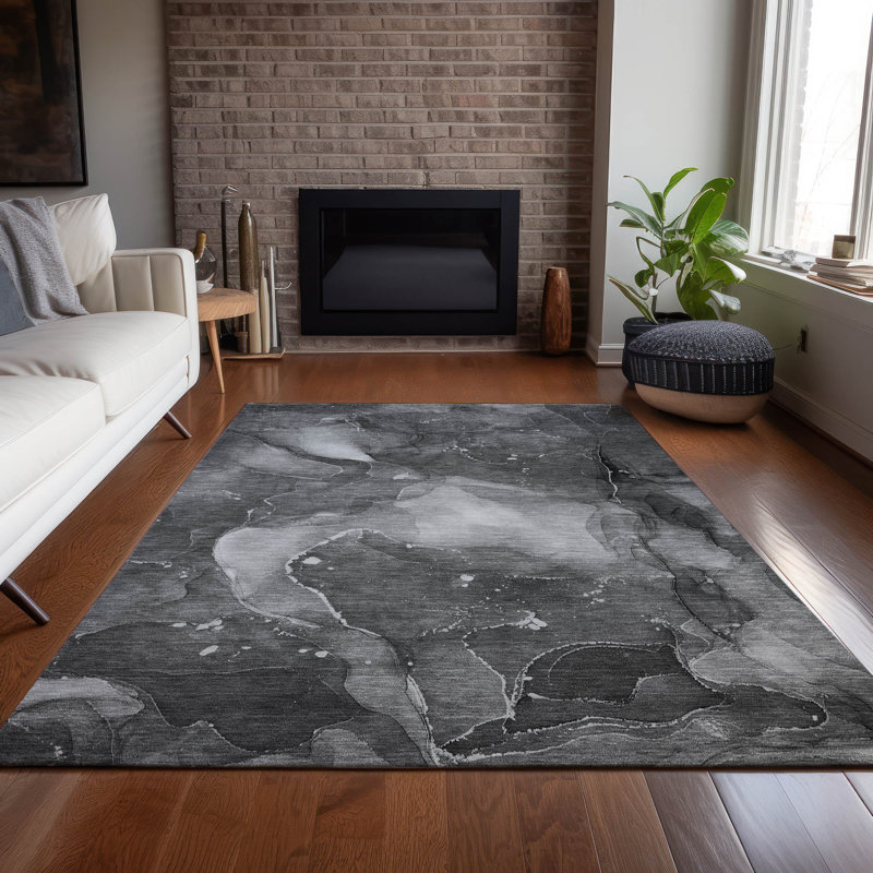 Machine Washable Indoor/Outdoor Chantille ACN522 Grey Rug, Rectangle 9 pi x 12 pi