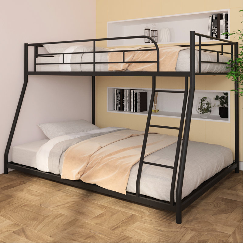 Heavy - Duty Twin Over Full Bunk Bed With Quiet Sleep Feature, Length Guardrail And Fast Setup Steel, Noise Wood Slats Comfortable Night's