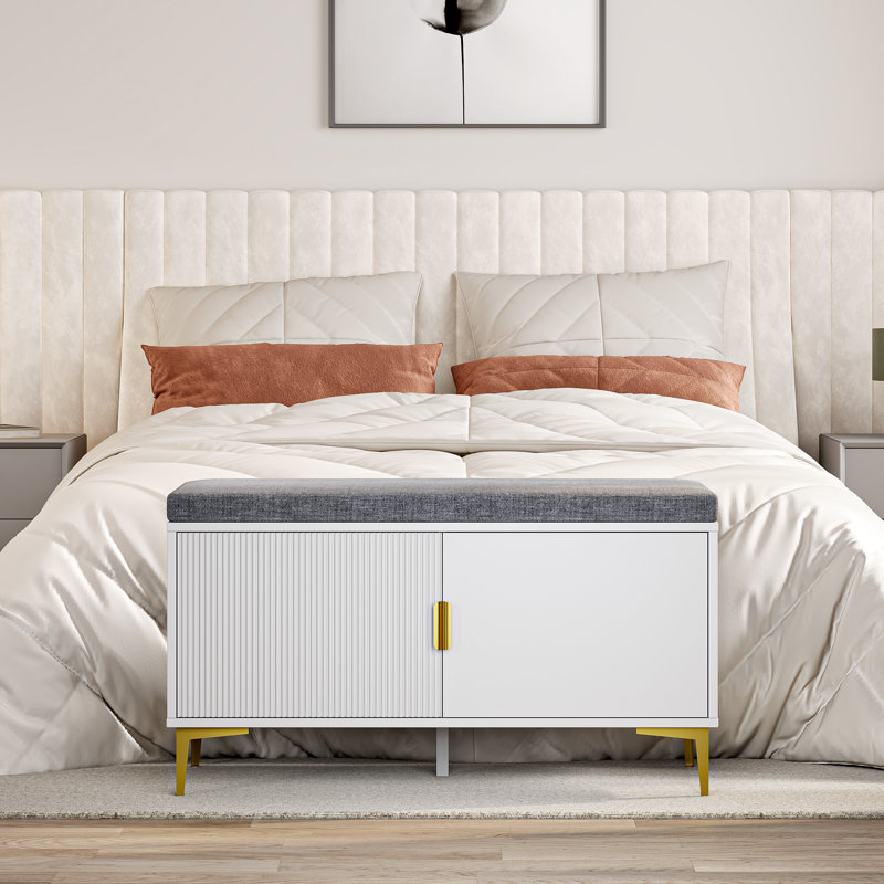 Rannie Modern Wide End Table With Cushioned Top And Cabinet Storage