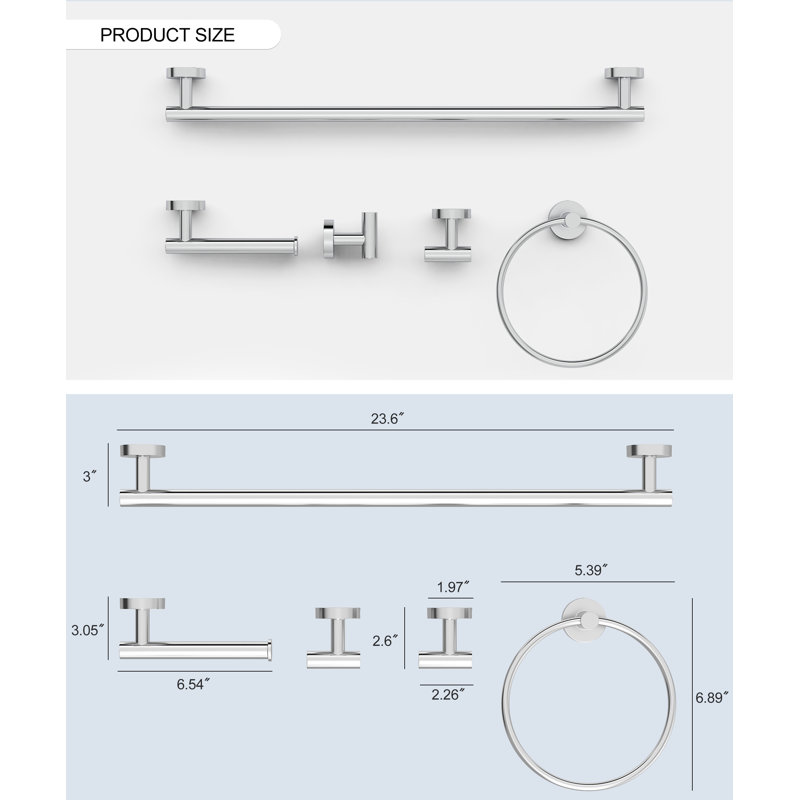 VIBRANTBATH 5-Piece Stainless Steel Bathroom Hardware Set, Sturdy & Easy to Install with Stylish Design, Polished Chrome