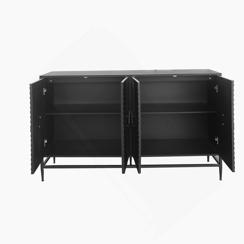 Accent Black Lacquered 4 Door Wooden Cabinet Sideboard Buffet Server Cabinet Storage Cabinet