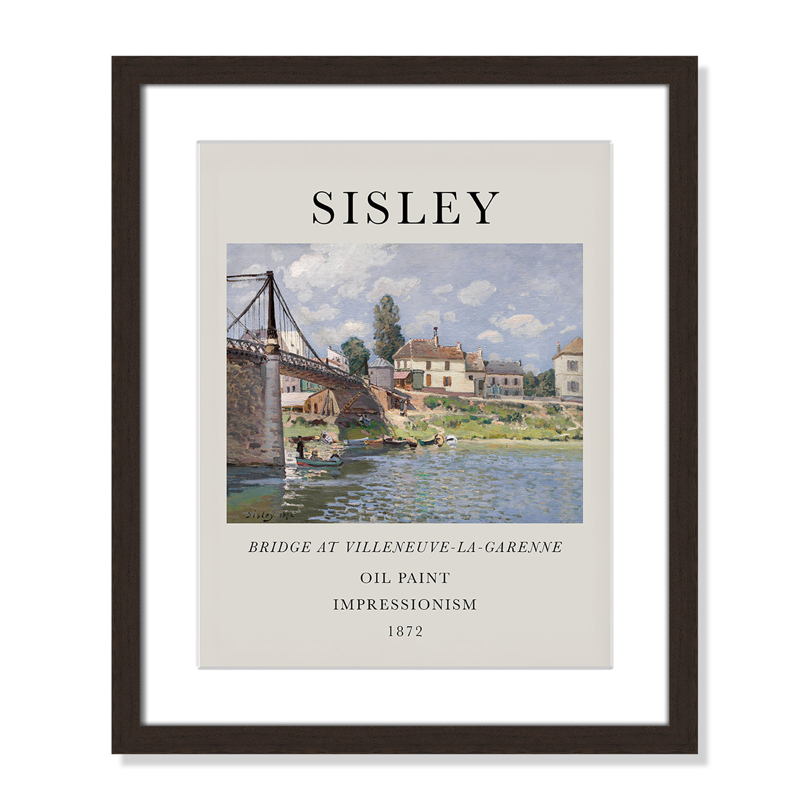 Old Masters Collection " The Bridge At Villeneuve " by Alfred Sisley, Yes, 19" H x 16" W x 1.25" D