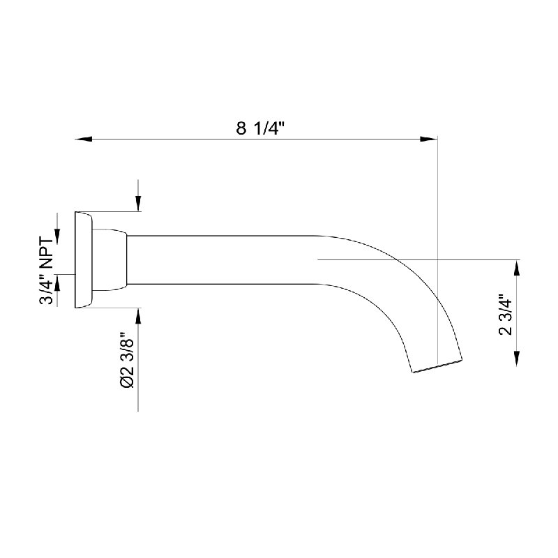 Transitional Wall Mount Tub Spout, Polished Nickel