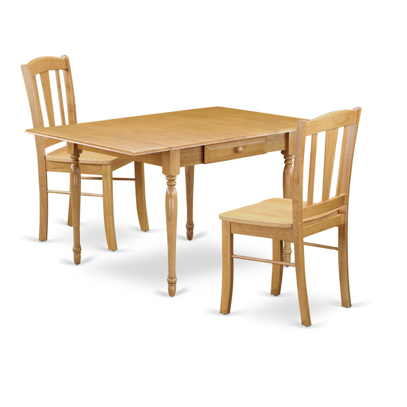Ensemble de table de cuisine 3 pièces pour petits espaces comprenant une table de salle à manger rectangulaire avec Dropleaf et 2 chaises de salle à manger, chêne