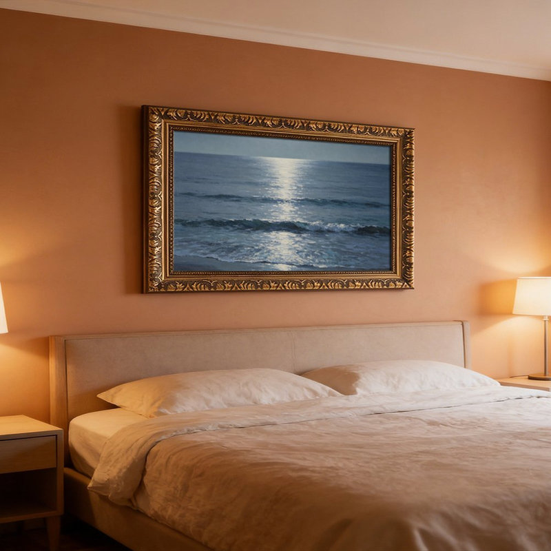 Sunlit Ocean Waves (2), cadre mural rétro - cadre décoratif doré pour art., L 12 po x l 18 po