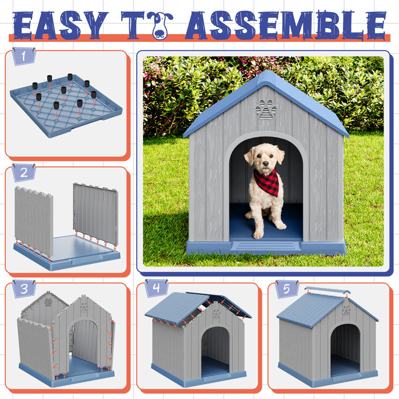 Niche d'extérieur résistante aux intempéries pour les petits et moyens chiens, H 25,8 po x l 23,6 po x P 26 po, Bleu
