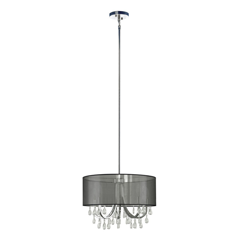 Devon 4 - Light Dimmable Drum Chandelier, Sheer Gray