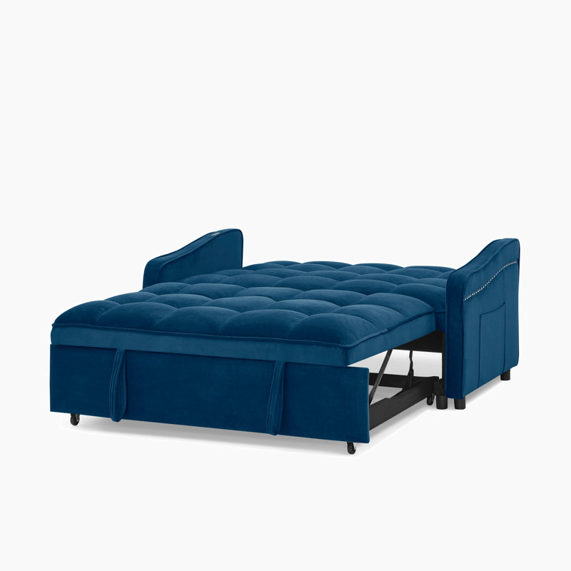 Canapé convertible moderne avec lit escamotable, Velours bleu