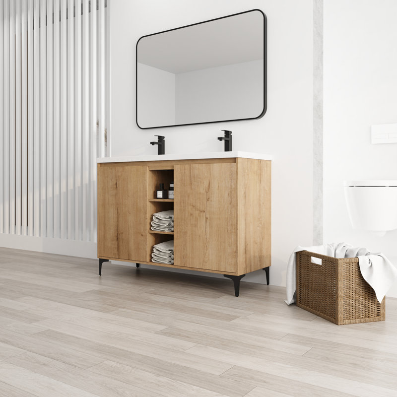 Meuble-lavabo double 47,6 po avec comptoir en céramique Nikayia