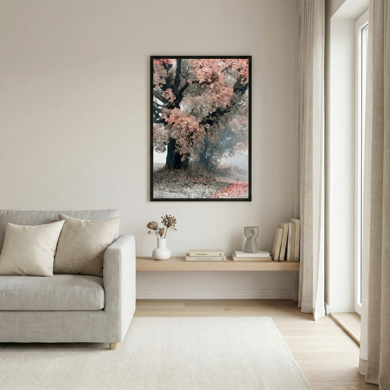 Ensemble de 1 tableau sur toile représentant un paysage de cerisiers en fleurs, H 18 po x l 12 po