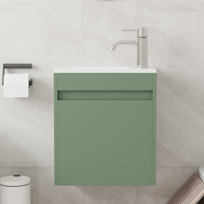 16” Bathroom Vanity Sink Combo For Small Space Wall Mounted Cabinet Set, Sage Green