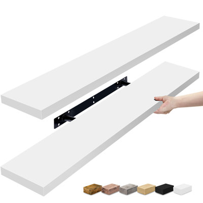  Ensemble de 2 tablettes flottantes de 35 po de long avec fixation invisible - blanc