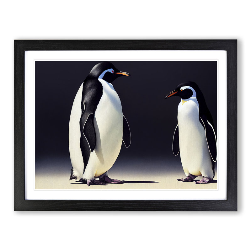 XH1022-6879X Penguins - Single Picture Frame Print, 46cm H x 64cm W x 2cm D, Black Framed