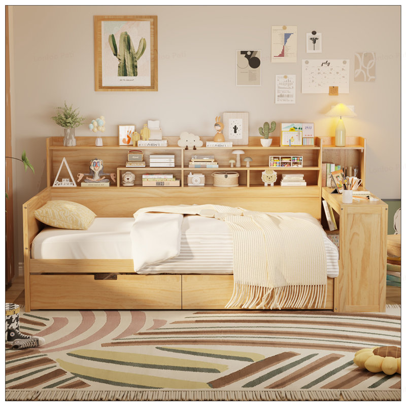 Twin Wood Daybed With Drawers And Desk, Twin, White