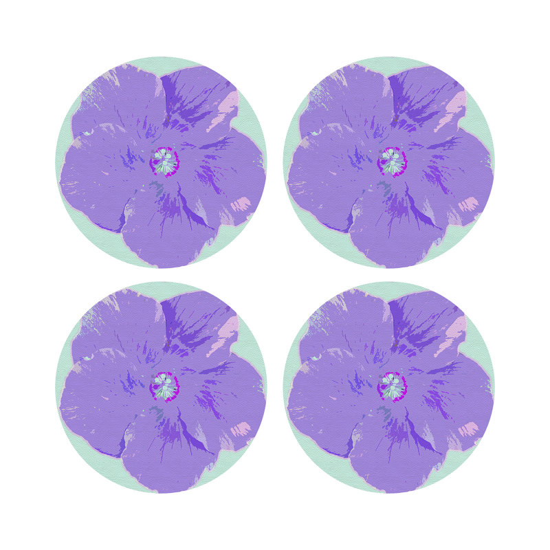 Hibiscus Orchid Vegan Leather Round Coasters, Wander