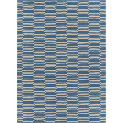 Tapis bleu turquoise et crème en laine touffeté à la main Acworth Authentic