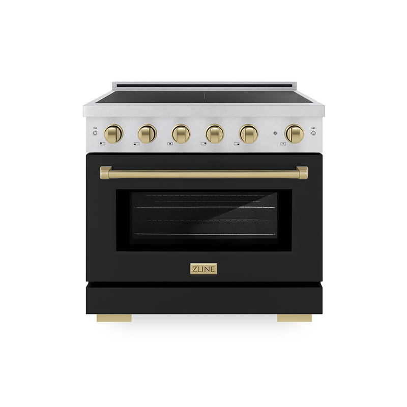 ZLINE Autograph 36 in. Satin Stainless Paramount Induction Range with Black Door & Bronze Accents, Champagne Bronze