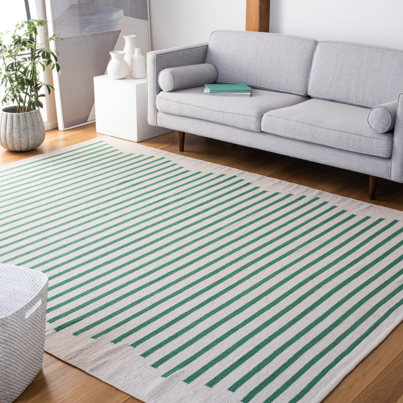 Tapis rayé en coton tissé à la main Esveidy, Rectangle 9 pi x 12 pi