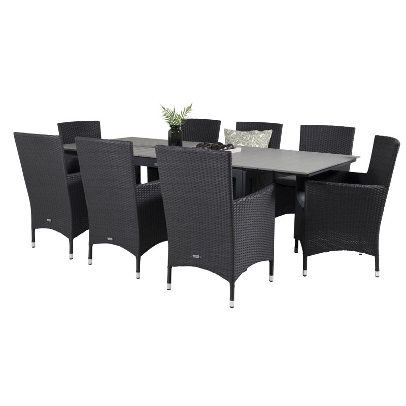 Faiyaz 8 - Person Patio Dining Set with Extendable Rectangular Table , Cushions Included