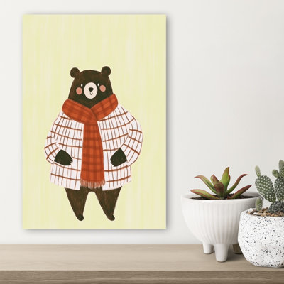 Cozy Plaid Bear Contemporary Bear Autumn Winter Wall Art Print by Mathieu - Wrapped Canvas Print