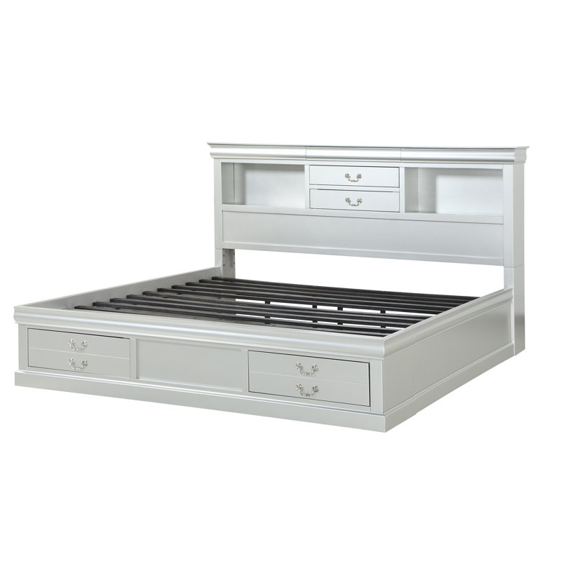 Covertt Solid Wood Bookcase Storage Bed, King, Platinum