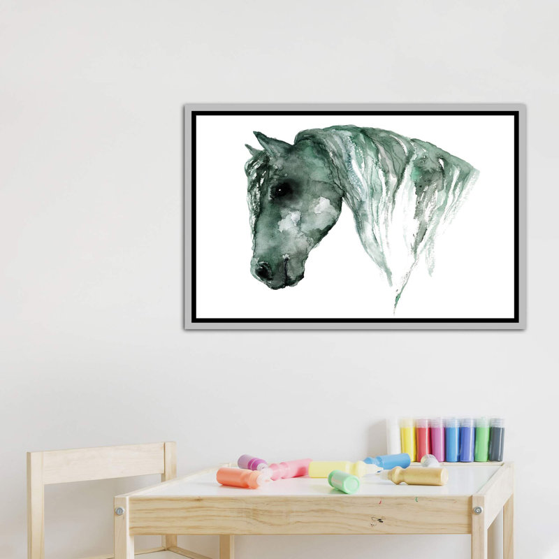 Art du cheval, H 40 po x l 60 po x P 1,5 po, Toile avec cadre argenté